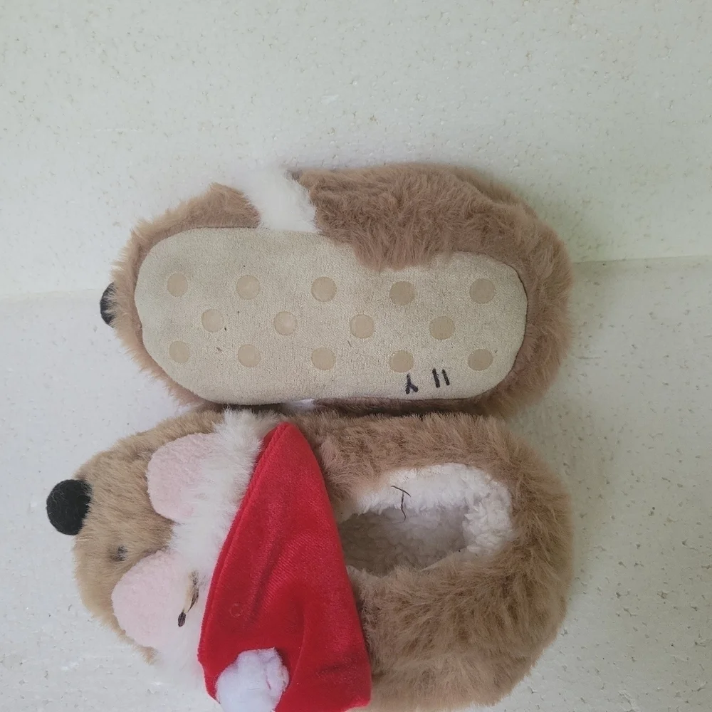 Cozy Brown Kids Slippers with Santa Hat